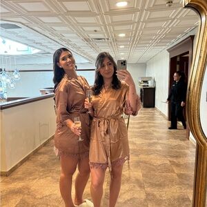 Satin Robe with Lace Trim